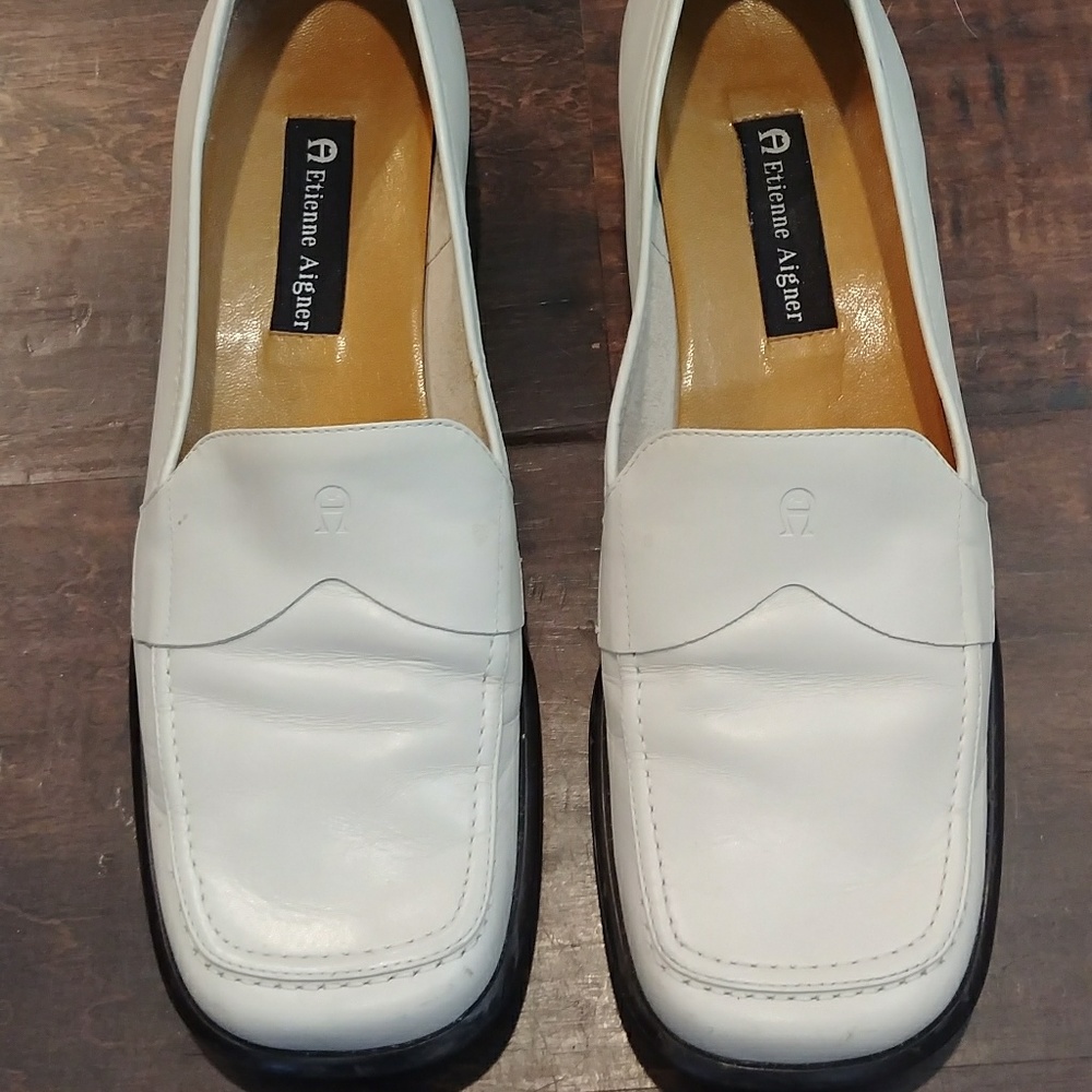 Etienne Aigner white leather loafers size 10